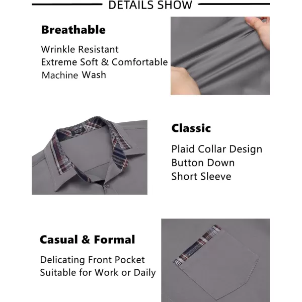 COOFANDY Mens Short Sleeve Dress Shirts Casual Wrinkle Free Shirt Plaid Collar Summer Button Down Shirts