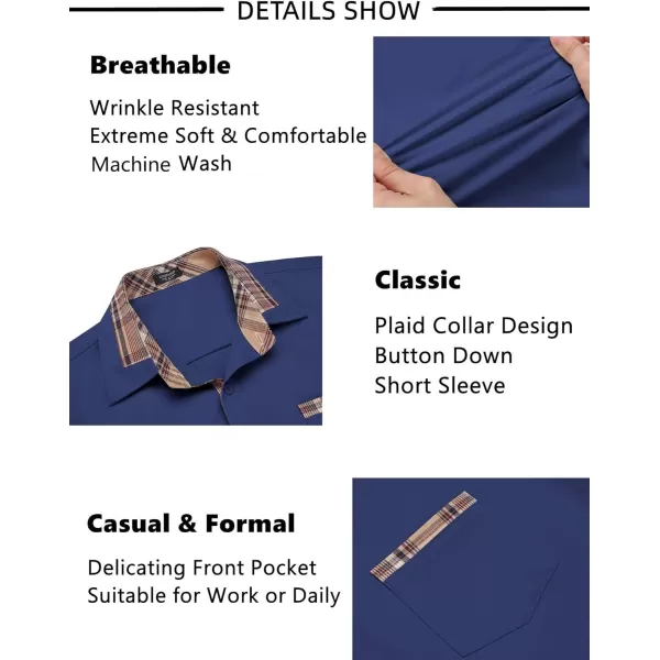 COOFANDY Mens Short Sleeve Dress Shirts Casual Wrinkle Free Shirt Plaid Collar Summer Button Down Shirts