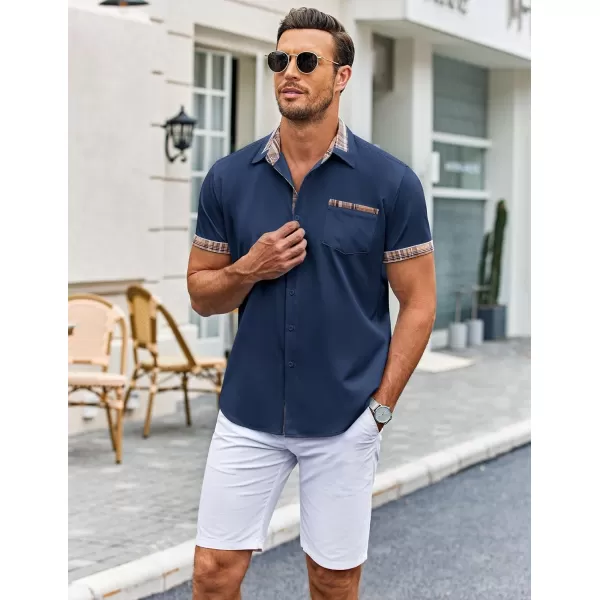 COOFANDY Mens Short Sleeve Dress Shirts Casual Wrinkle Free Shirt Plaid Collar Summer Button Down Shirts