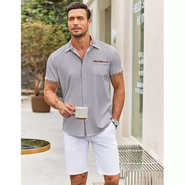 COOFANDY Mens Short Sleeve Dress Shirts Casual Wrinkle Free Shirt Plaid Collar Summer Button Down Shirts