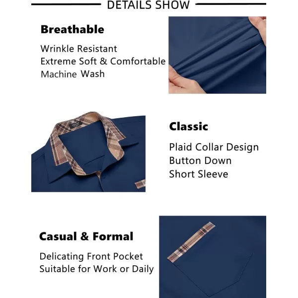 COOFANDY Mens Short Sleeve Dress Shirts Casual Wrinkle Free Shirt Plaid Collar Summer Button Down Shirts