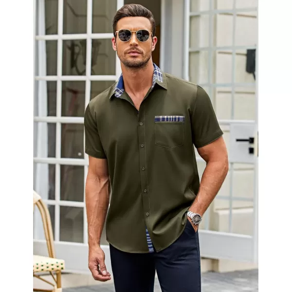 COOFANDY Mens Short Sleeve Dress Shirts Casual Wrinkle Free Shirt Plaid Collar Summer Button Down Shirts