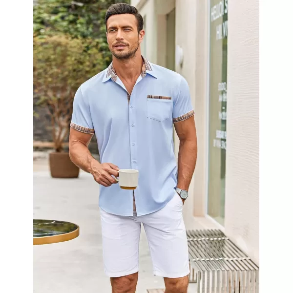 COOFANDY Mens Short Sleeve Dress Shirts Casual Wrinkle Free Shirt Plaid Collar Summer Button Down Shirts