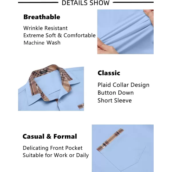 COOFANDY Mens Short Sleeve Dress Shirts Casual Wrinkle Free Shirt Plaid Collar Summer Button Down Shirts