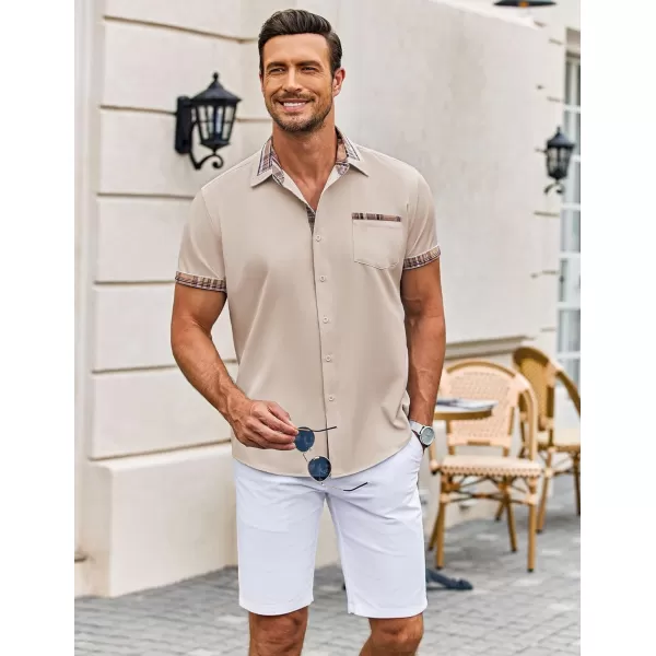 COOFANDY Mens Short Sleeve Dress Shirts Casual Wrinkle Free Shirt Plaid Collar Summer Button Down Shirts