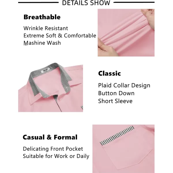 COOFANDY Mens Short Sleeve Dress Shirts Casual Wrinkle Free Shirt Plaid Collar Summer Button Down Shirts)