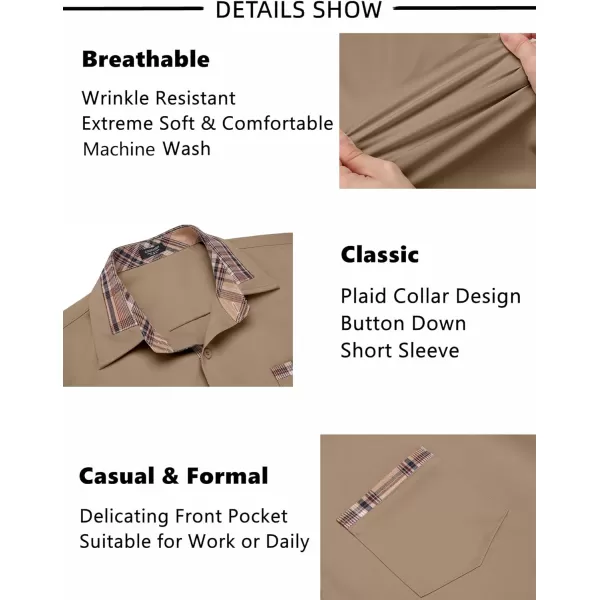 COOFANDY Mens Short Sleeve Dress Shirts Casual Wrinkle Free Shirt Plaid Collar Summer Button Down Shirts
