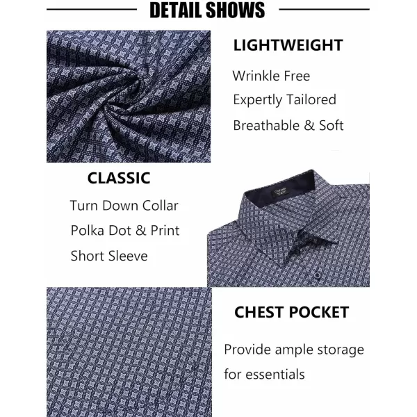 COOFANDY Men's Short Sleeve Dress Shirts Wrinkle Free Polka Dot Print Shirt Casual Button Down Shirts with Pocket)