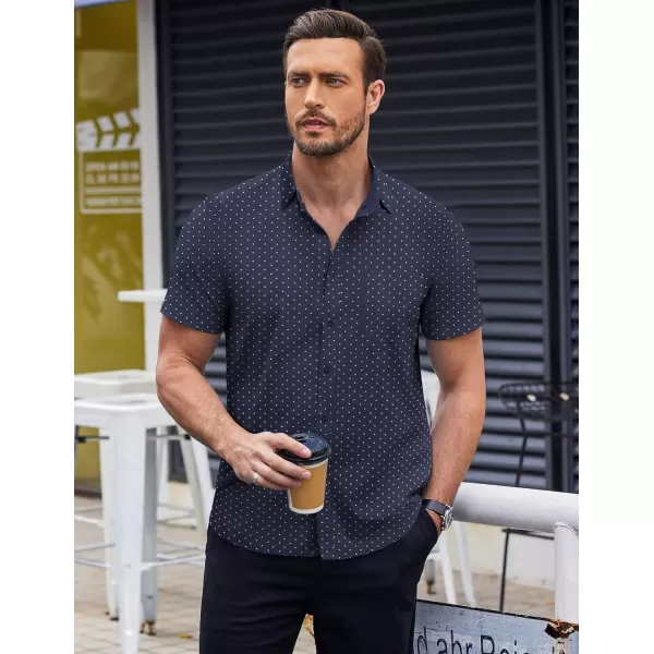 COOFANDY Men's Short Sleeve Dress Shirts Wrinkle Free Polka Dot Print Shirt Casual Button Down Shirts with Pocket