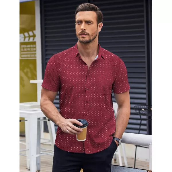 COOFANDY Men's Short Sleeve Dress Shirts Wrinkle Free Polka Dot Print Shirt Casual Button Down Shirts with Pocket