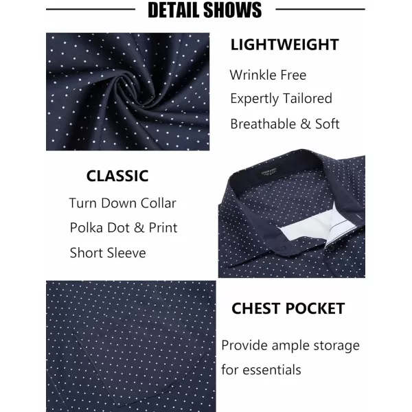 COOFANDY Men's Short Sleeve Dress Shirts Wrinkle Free Polka Dot Print Shirt Casual Button Down Shirts with Pocket
