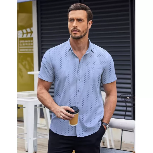 COOFANDY Men's Short Sleeve Dress Shirts Wrinkle Free Polka Dot Print Shirt Casual Button Down Shirts with Pocket