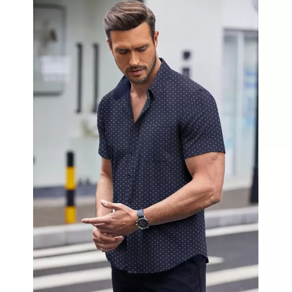 COOFANDY Men's Short Sleeve Dress Shirts Wrinkle Free Polka Dot Print Shirt Casual Button Down Shirts with Pocket