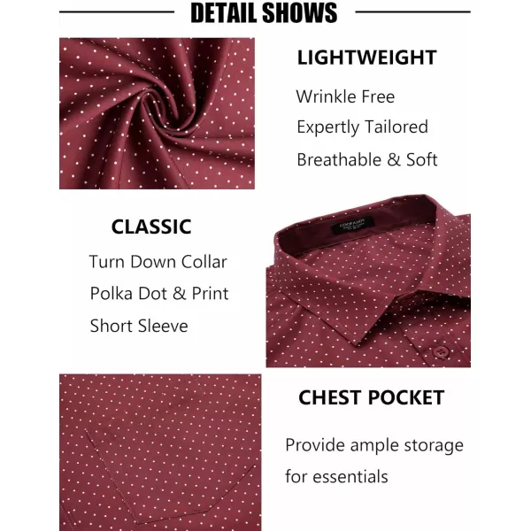 COOFANDY Men's Short Sleeve Dress Shirts Wrinkle Free Polka Dot Print Shirt Casual Button Down Shirts with Pocket