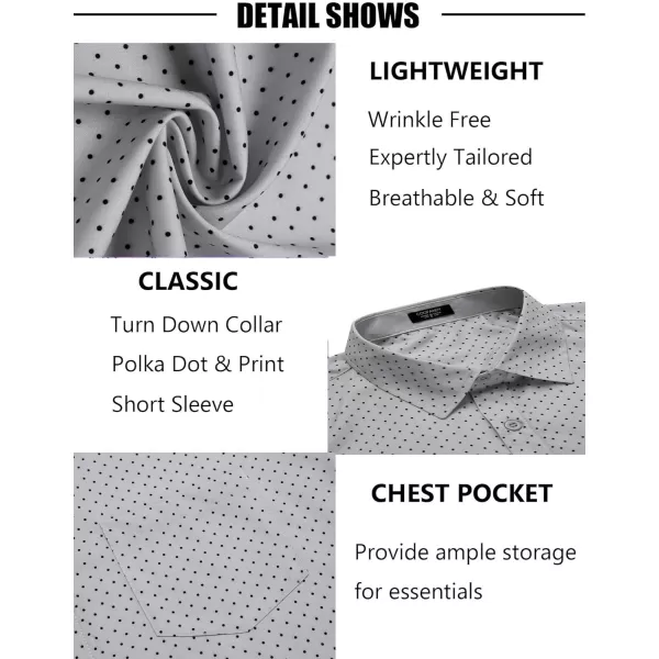 COOFANDY Men's Short Sleeve Dress Shirts Wrinkle Free Polka Dot Print Shirt Casual Button Down Shirts with Pocket