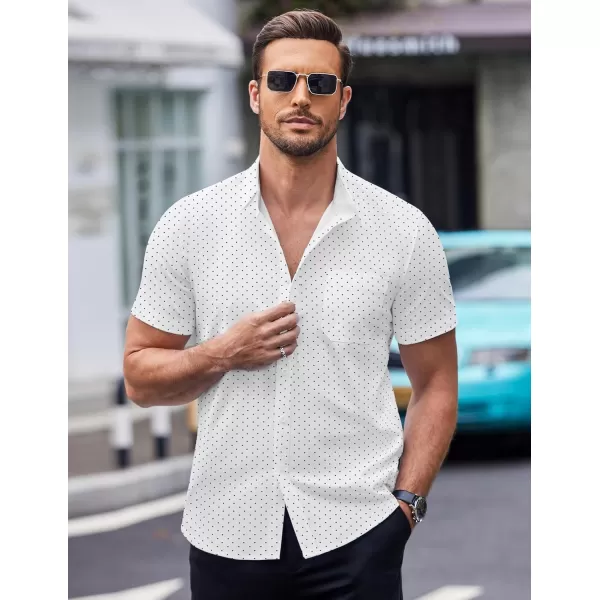 COOFANDY Men's Short Sleeve Dress Shirts Wrinkle Free Polka Dot Print Shirt Casual Button Down Shirts with Pocket