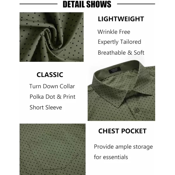 COOFANDY Men's Short Sleeve Dress Shirts Wrinkle Free Polka Dot Print Shirt Casual Button Down Shirts with Pocket