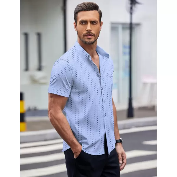 COOFANDY Men's Short Sleeve Dress Shirts Wrinkle Free Polka Dot Print Shirt Casual Button Down Shirts with Pocket