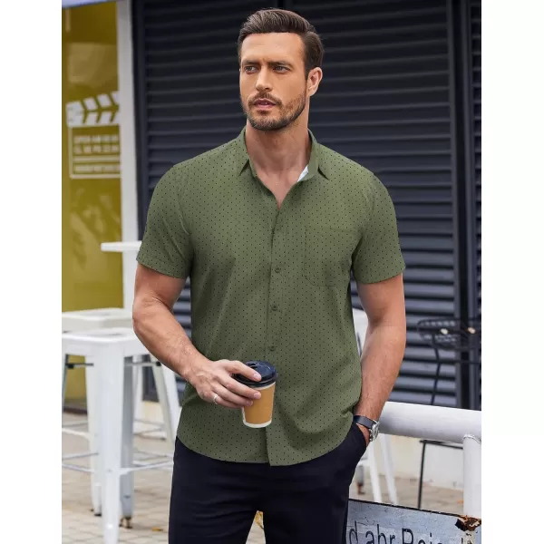 COOFANDY Men's Short Sleeve Dress Shirts Wrinkle Free Polka Dot Print Shirt Casual Button Down Shirts with Pocket