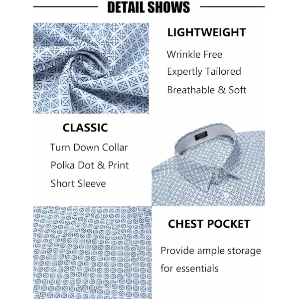 COOFANDY Men's Short Sleeve Dress Shirts Wrinkle Free Polka Dot Print Shirt Casual Button Down Shirts with Pocket