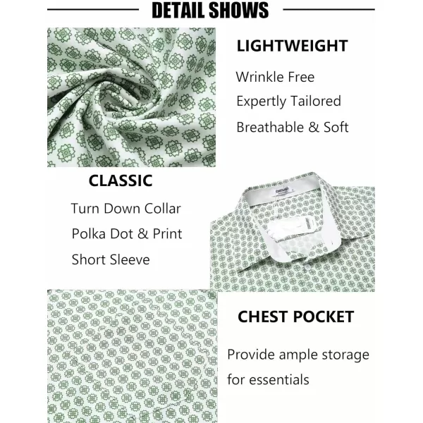 COOFANDY Men's Short Sleeve Dress Shirts Wrinkle Free Polka Dot Print Shirt Casual Button Down Shirts with Pocket