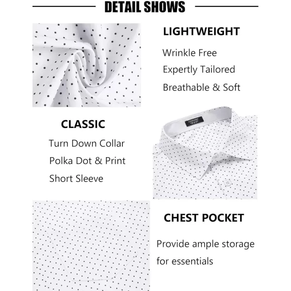 COOFANDY Men's Short Sleeve Dress Shirts Wrinkle Free Polka Dot Print Shirt Casual Button Down Shirts with Pocket
