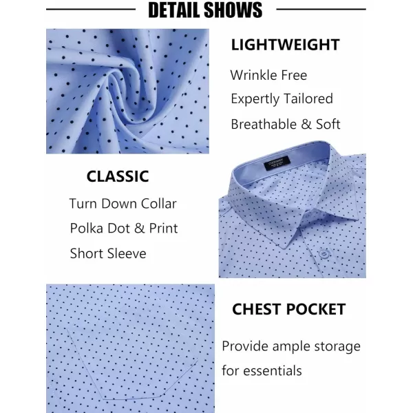 COOFANDY Men's Short Sleeve Dress Shirts Wrinkle Free Polka Dot Print Shirt Casual Button Down Shirts with Pocket