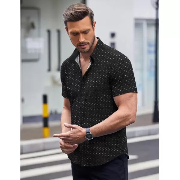 COOFANDY Men's Short Sleeve Dress Shirts Wrinkle Free Polka Dot Print Shirt Casual Button Down Shirts with Pocket