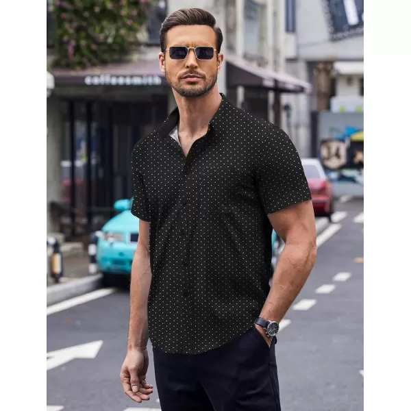 COOFANDY Men's Short Sleeve Dress Shirts Wrinkle Free Polka Dot Print Shirt Casual Button Down Shirts with Pocket
