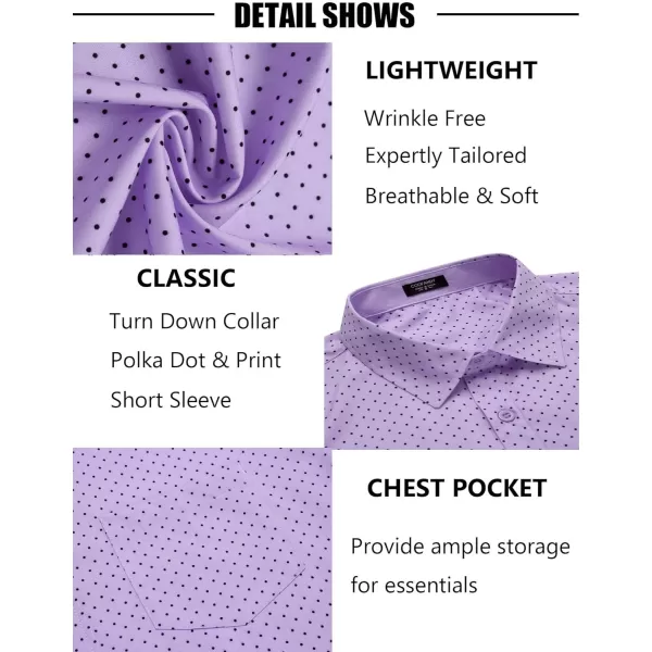 COOFANDY Men's Short Sleeve Dress Shirts Wrinkle Free Polka Dot Print Shirt Casual Button Down Shirts with Pocket