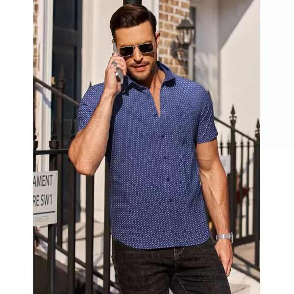COOFANDY Men's Short Sleeve Dress Shirts Wrinkle Free Polka Dot Print Shirt Casual Button Down Shirts with Pocket)