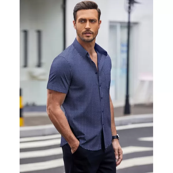 COOFANDY Men's Short Sleeve Dress Shirts Wrinkle Free Polka Dot Print Shirt Casual Button Down Shirts with Pocket)