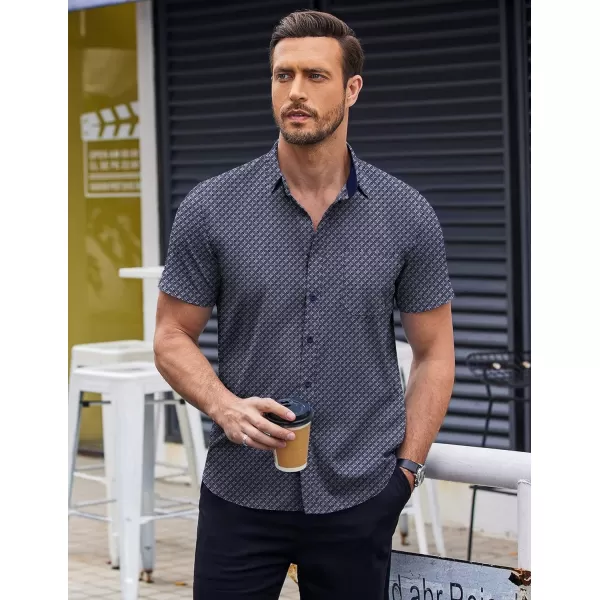 COOFANDY Men's Short Sleeve Dress Shirts Wrinkle Free Polka Dot Print Shirt Casual Button Down Shirts with Pocket)