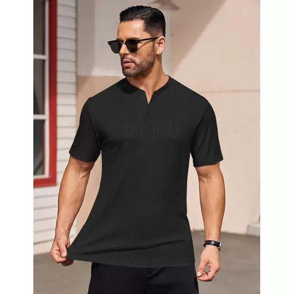 COOFANDY Men's Short Sleeve Henley Shirts Stretch Ribbed T-Shirts Fashion Casual Basic Tops