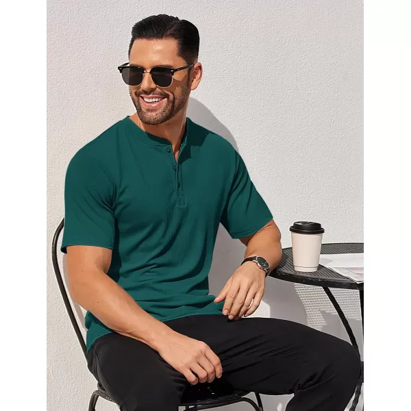 COOFANDY Men's Short Sleeve Henley Shirts Stretch Ribbed T-Shirts Fashion Casual Basic Tops
