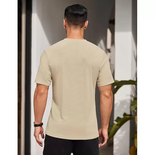 COOFANDY Men's Short Sleeve Henley Shirts Stretch Ribbed T-Shirts Fashion Casual Basic Tops