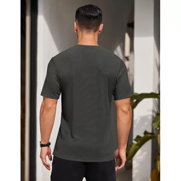 COOFANDY Men's Short Sleeve Henley Shirts Stretch Ribbed T-Shirts Fashion Casual Basic Tops