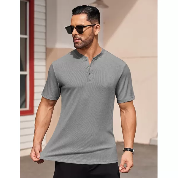 COOFANDY Men's Short Sleeve Henley Shirts Stretch Ribbed T-Shirts Fashion Casual Basic Tops