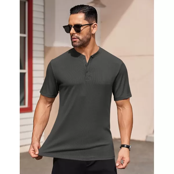 COOFANDY Men's Short Sleeve Henley Shirts Stretch Ribbed T-Shirts Fashion Casual Basic Tops