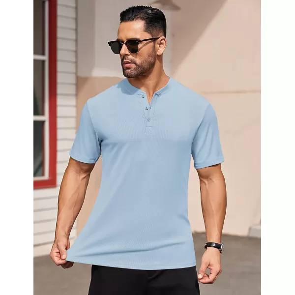 COOFANDY Men's Short Sleeve Henley Shirts Stretch Ribbed T-Shirts Fashion Casual Basic Tops