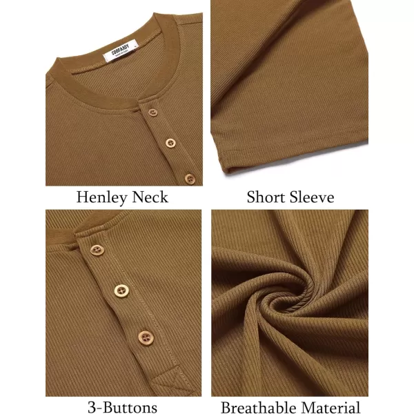COOFANDY Men's Short Sleeve Henley Shirts Stretch Ribbed T-Shirts Fashion Casual Basic Tops