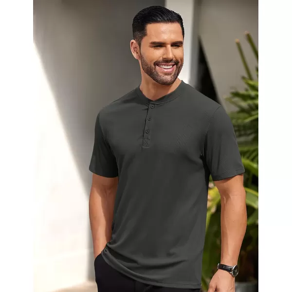 COOFANDY Men's Short Sleeve Henley Shirts Stretch Ribbed T-Shirts Fashion Casual Basic Tops