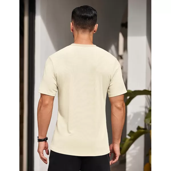 COOFANDY Men's Short Sleeve Henley Shirts Stretch Ribbed T-Shirts Fashion Casual Basic Tops