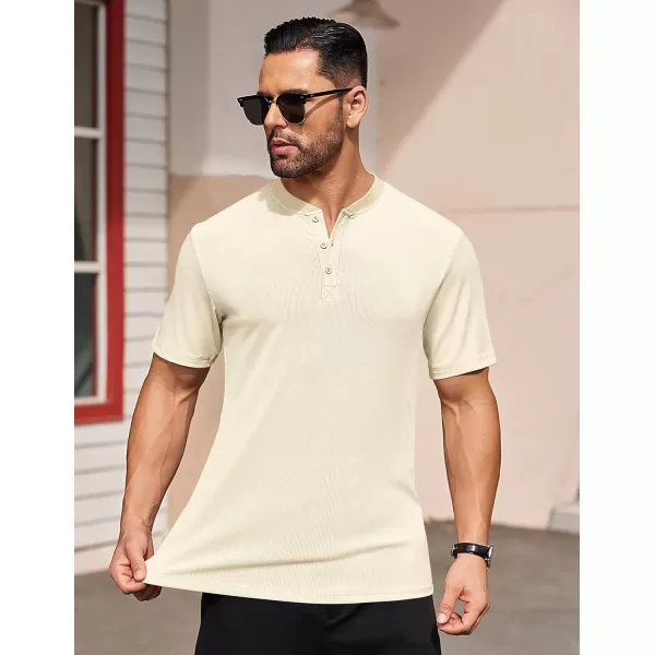 COOFANDY Men's Short Sleeve Henley Shirts Stretch Ribbed T-Shirts Fashion Casual Basic Tops