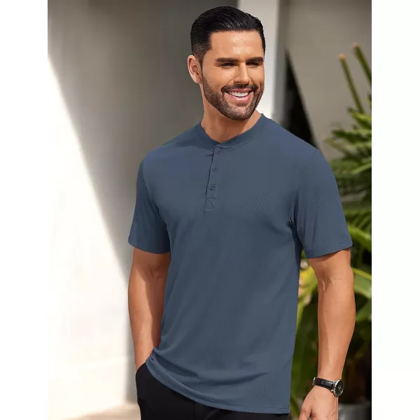 COOFANDY Men's Short Sleeve Henley Shirts Stretch Ribbed T-Shirts Fashion Casual Basic Tops