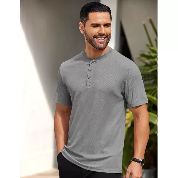COOFANDY Men's Short Sleeve Henley Shirts Stretch Ribbed T-Shirts Fashion Casual Basic Tops