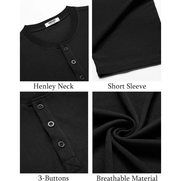 COOFANDY Men's Short Sleeve Henley Shirts Stretch Ribbed T-Shirts Fashion Casual Basic Tops