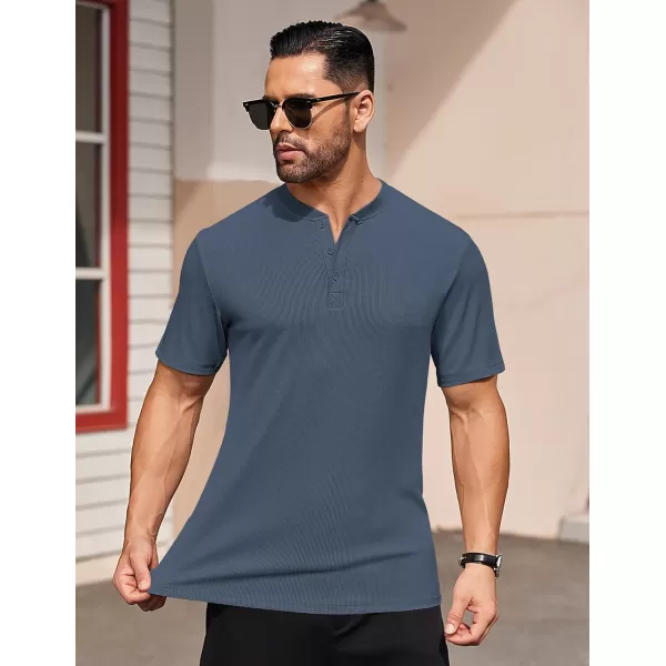 COOFANDY Men's Short Sleeve Henley Shirts Stretch Ribbed T-Shirts Fashion Casual Basic Tops