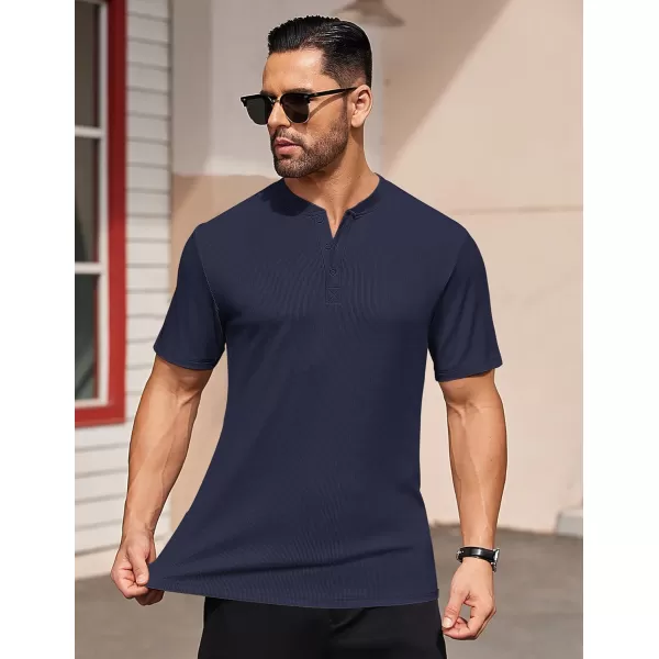COOFANDY Men's Short Sleeve Henley Shirts Stretch Ribbed T-Shirts Fashion Casual Basic Tops
