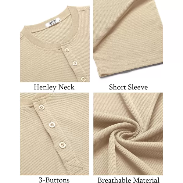 COOFANDY Men's Short Sleeve Henley Shirts Stretch Ribbed T-Shirts Fashion Casual Basic Tops